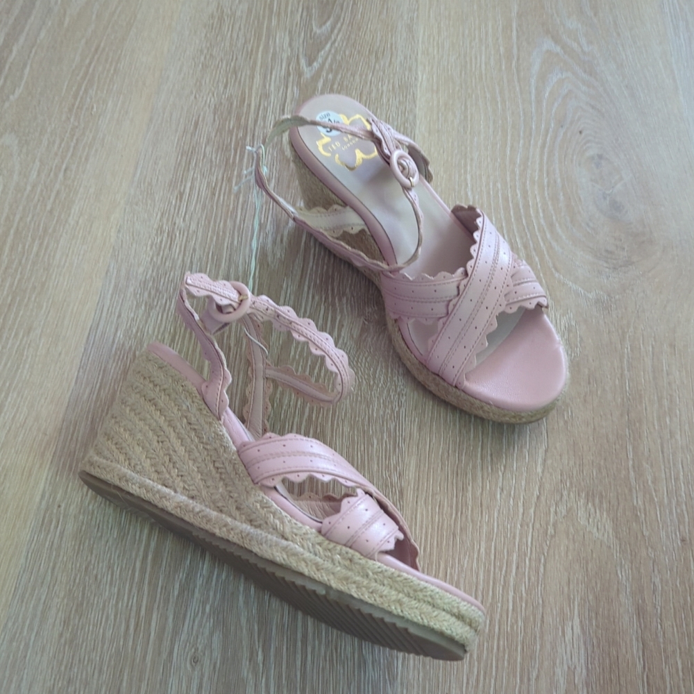 TED BAKER Taymie Pink Leather Wedge Espadrille Ankle Strap Sandals US 9.5